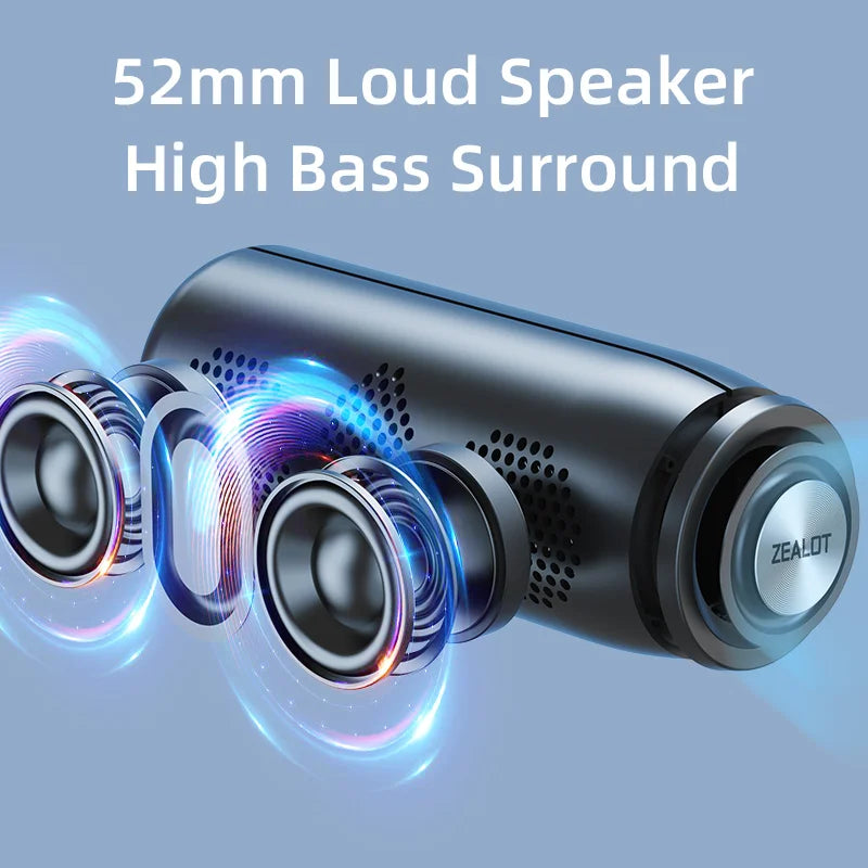 ZEALOT-S51 Portable Bluetooth Speaker Bass Powerful Wireless Subwoofer Waterproof Sound Box Support FM Radio USB TF card