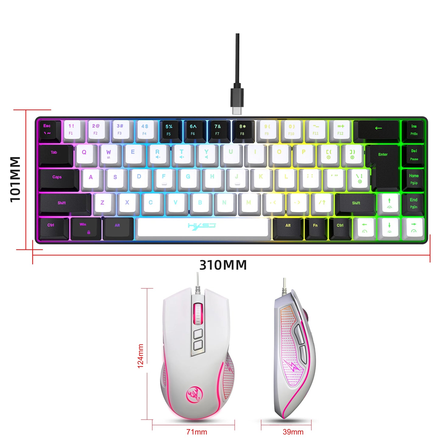“HXSJ V200 RGB Elite Combo – Compact 68-Key Mechanical-Feel Keyboard & Luminous Gaming Mouse”