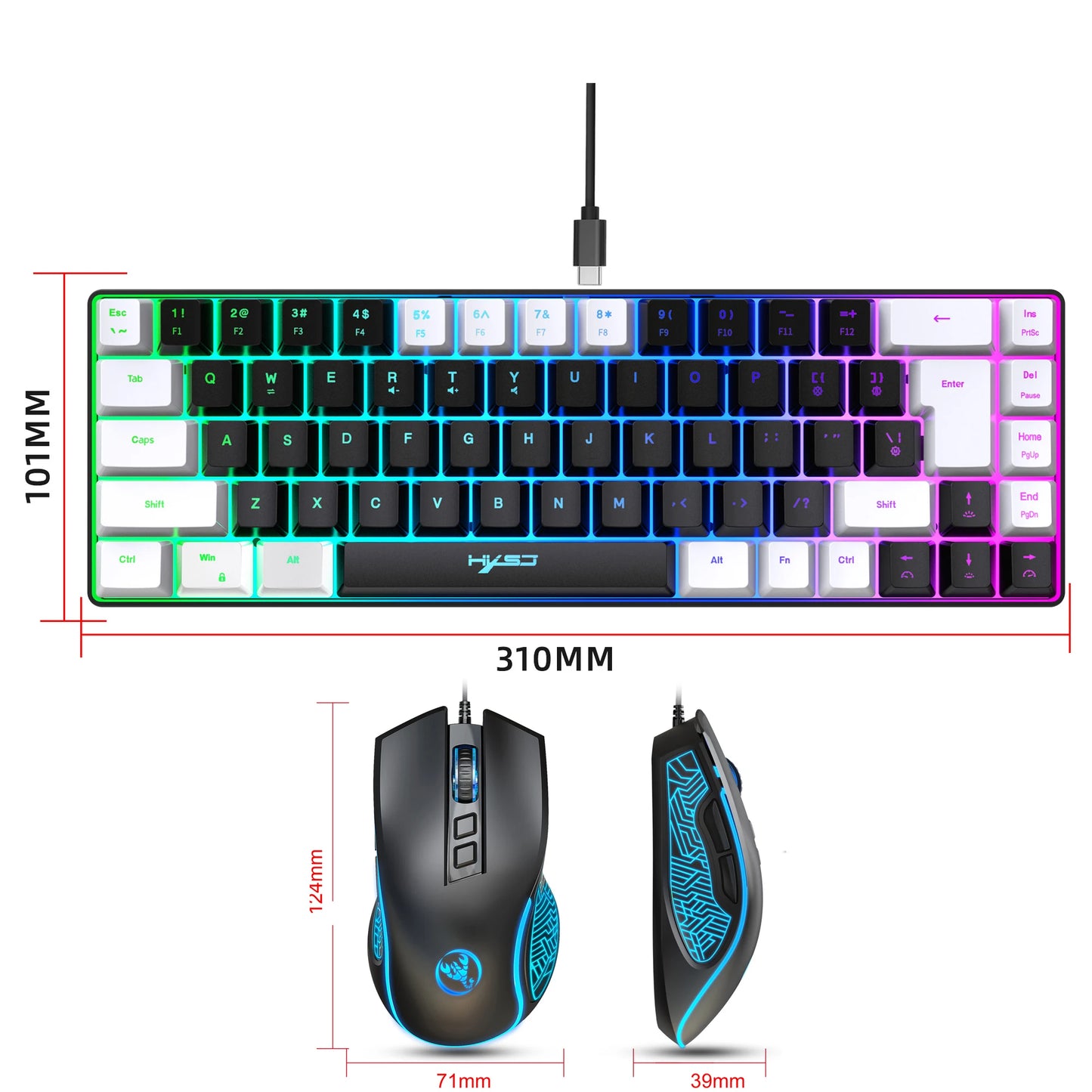 “HXSJ V200 RGB Elite Combo – Compact 68-Key Mechanical-Feel Keyboard & Luminous Gaming Mouse”