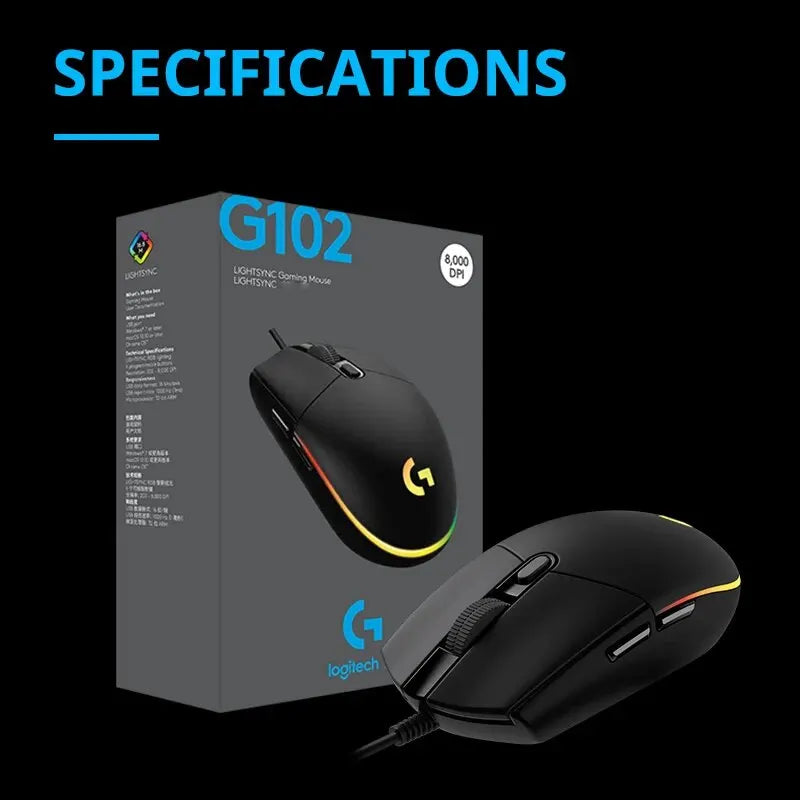 “Logitech G102 Precision RGB – Ergonomic 8000DPI Wired Gaming Mouse with Customizable LED & 6 Buttons”