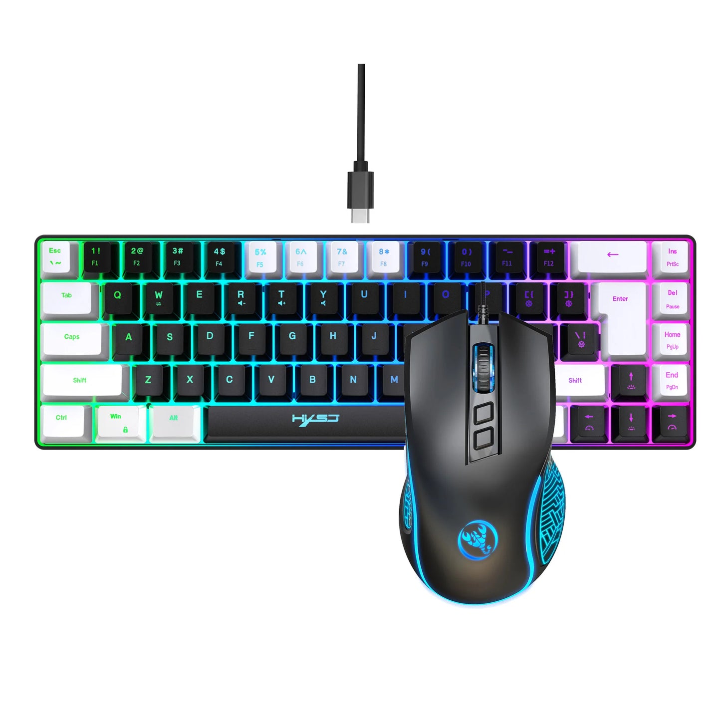 “HXSJ V200 RGB Elite Combo – Compact 68-Key Mechanical-Feel Keyboard & Luminous Gaming Mouse”