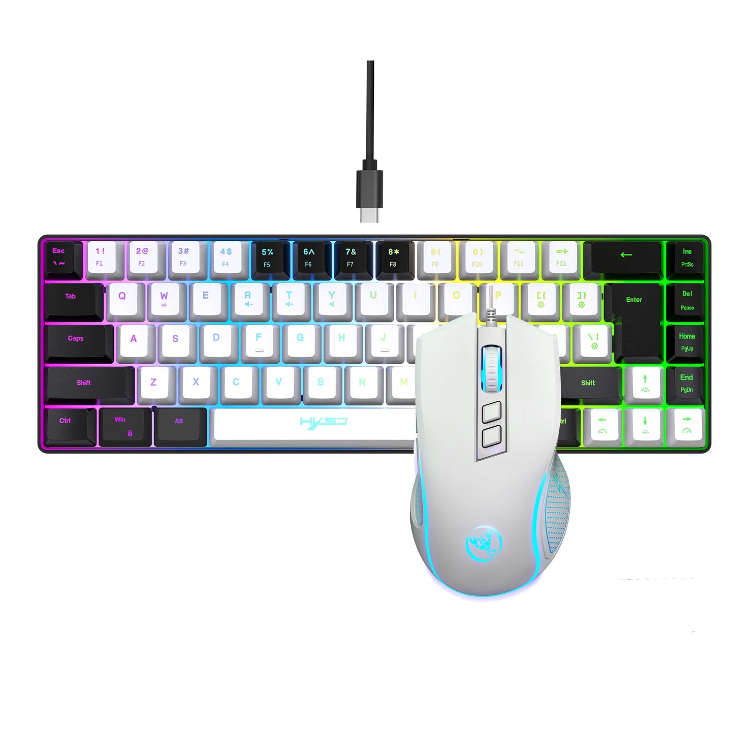 “HXSJ V200 RGB Elite Combo – Compact 68-Key Mechanical-Feel Keyboard & Luminous Gaming Mouse”