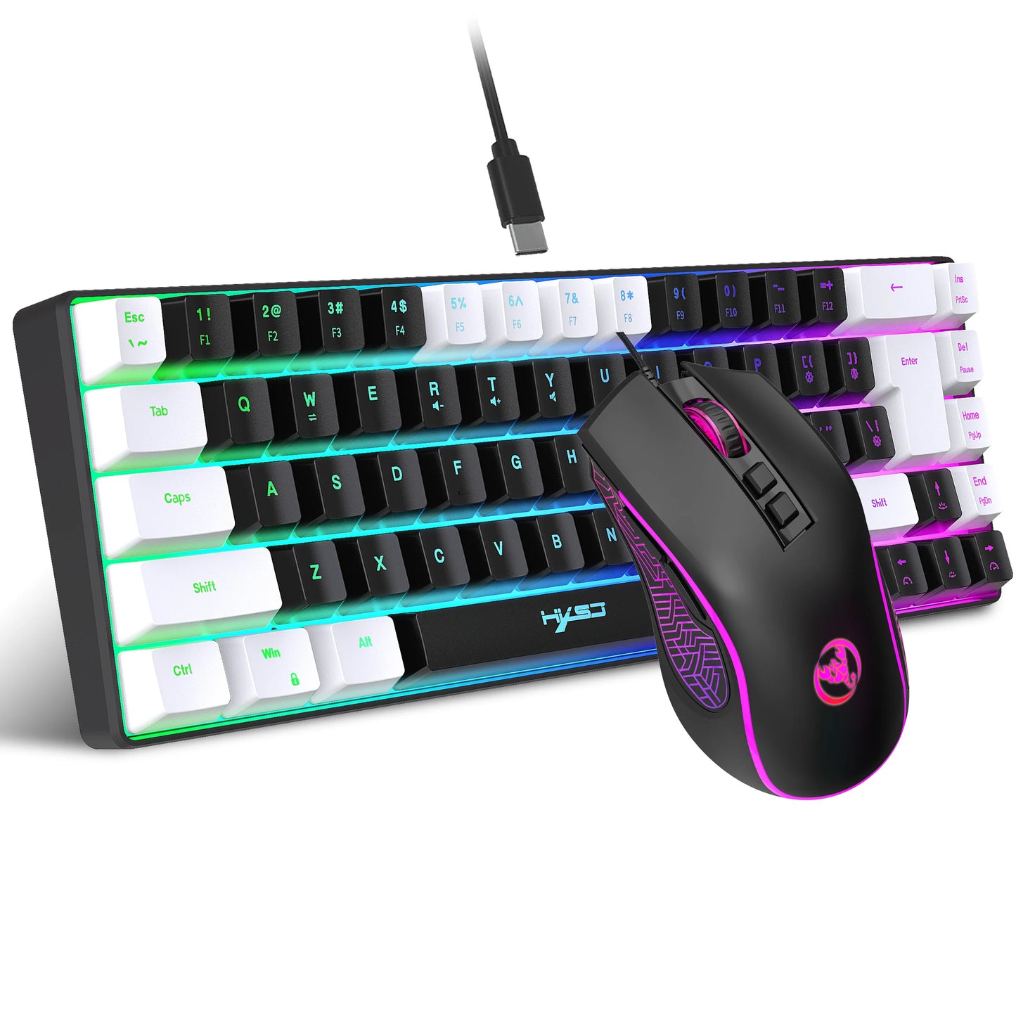 “HXSJ V200 RGB Elite Combo – Compact 68-Key Mechanical-Feel Keyboard & Luminous Gaming Mouse”